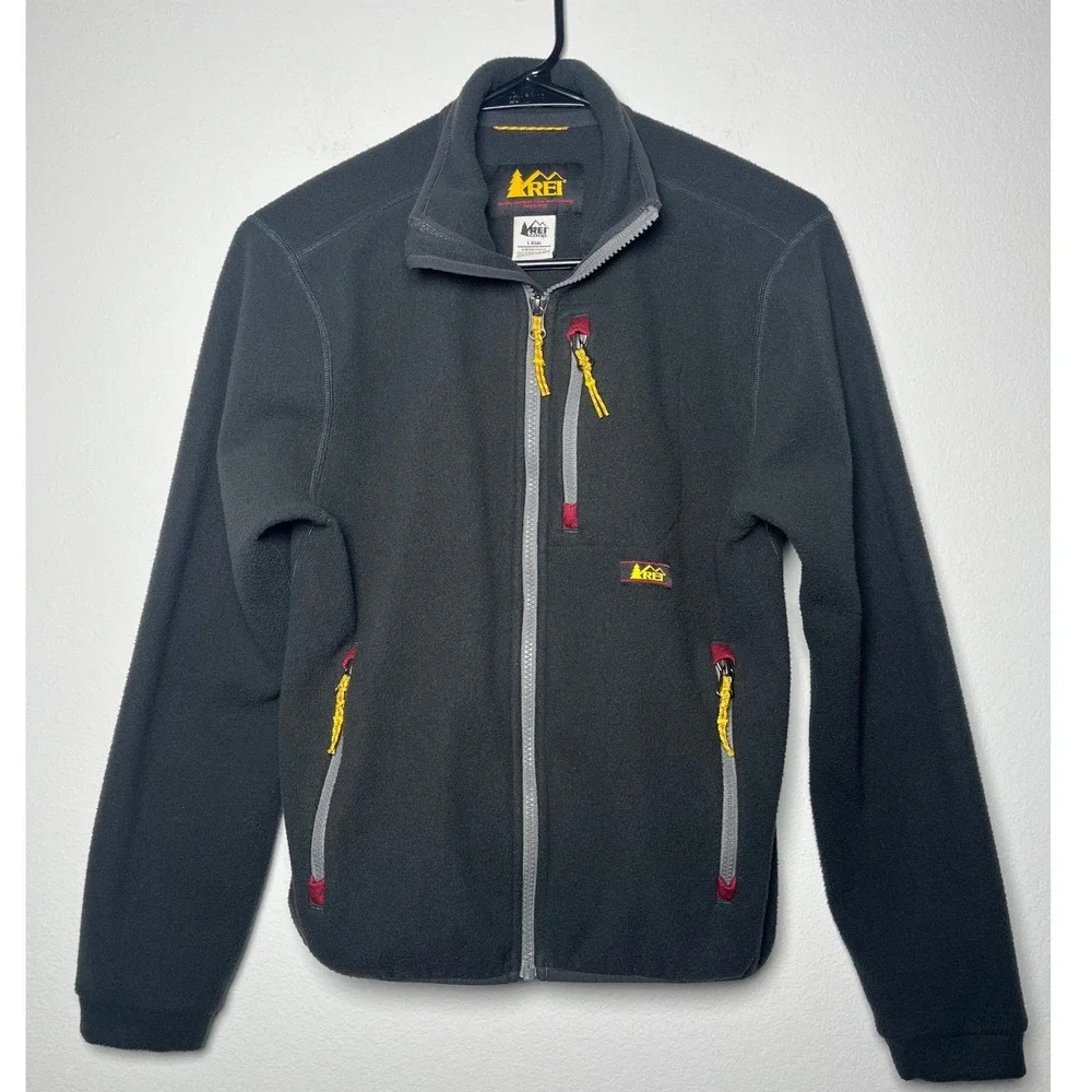 REI Co-op Trailsmith Fleece Jacket Kids L 14-16 Gray Full Zip Hiking Gorpcore